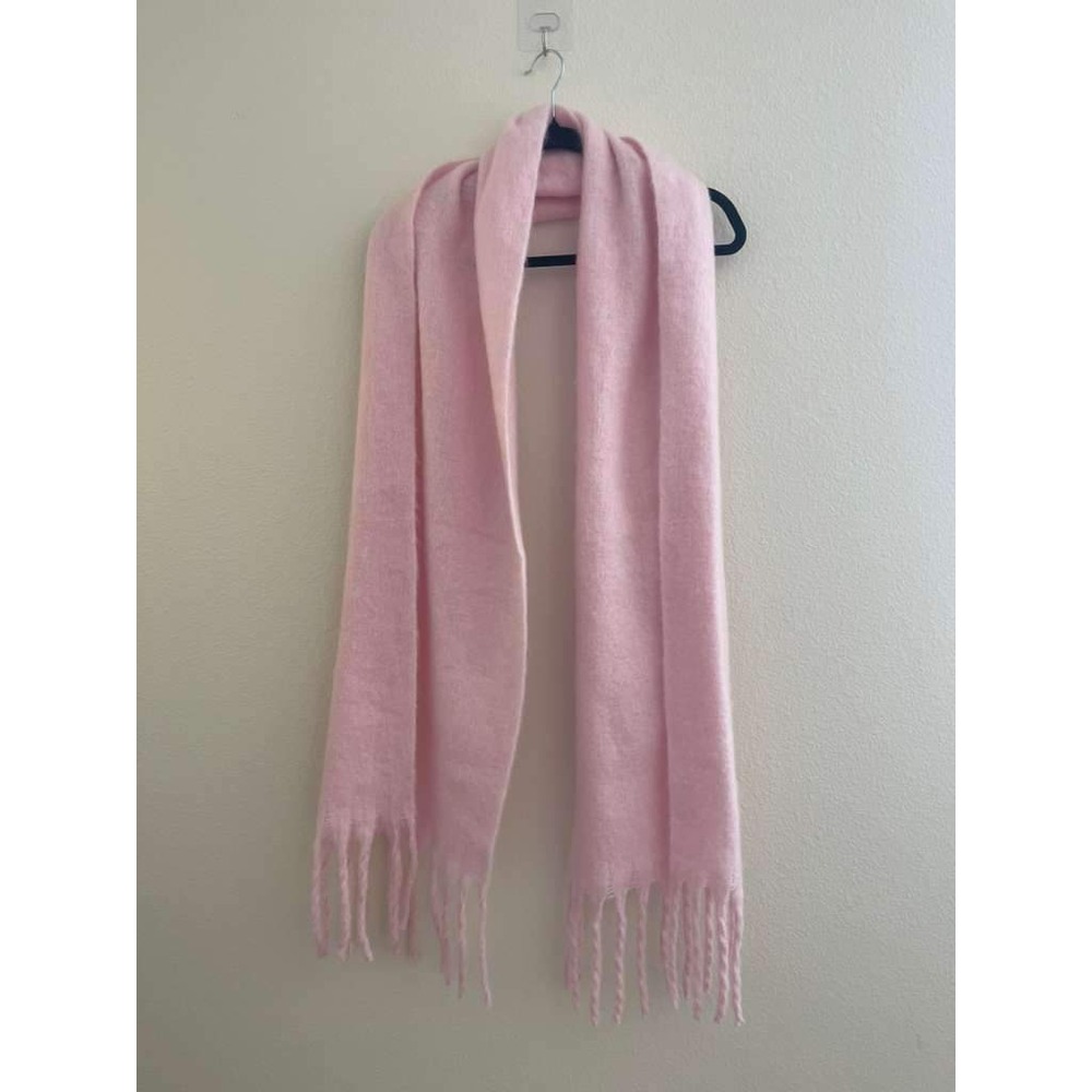 Pastel Pink Oversized Cashmere Knit Scarf with Tassels Soft Winter Wrap Scarf